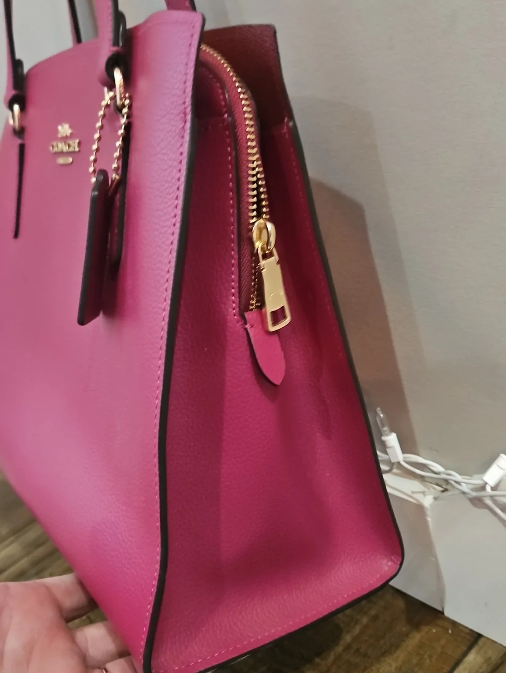 Coach Magenta Leather Tote with Gold-Tone Hardware